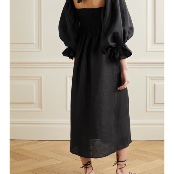 NWOT SLEEPER | Atlanta Off The Shoulder Shirred Linen Dress Black - NEVER WORN - Picture 4 of 6